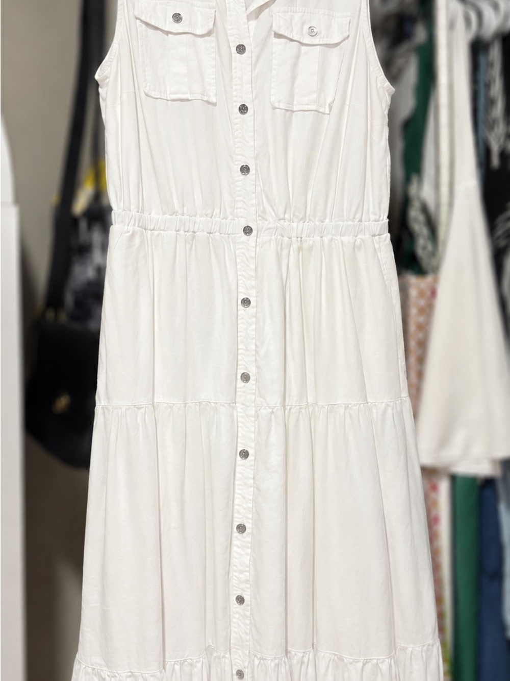 Michael Kors White Sleeveless Button-Front Midi Dress